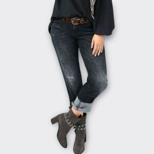 cAbi Jeans Slim Boyfriend #3749 Kate Shadow Wash Black Stretch Denim Distress 12